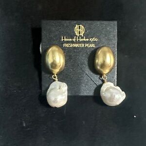 House of Harlow 1960 Gold and White Pearl Earrings